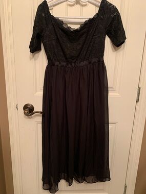 JJs House Black Lace Midi Dress with Chiffon Skirt